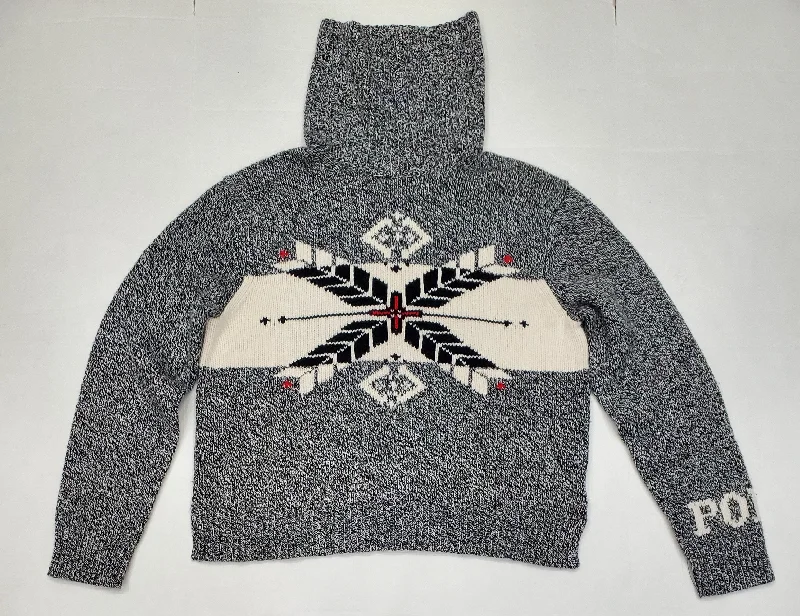 Nwt Polo Ralph Lauren Women's Grey Snowflake Sweater Ribbed Striped Patterned