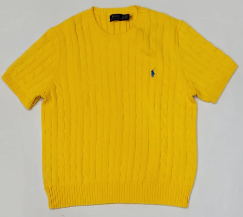 Nwt Polo Ralph Lauren Women's Yellow Cable Knit Small Pony Cotton S/S Sweater High Neck Crew Neck V-Neck Nwt Polo Ralph Lauren Women's Yellow Cable Knit Small Pony Cotton S/S Sweater High Neck Crew Neck V-Neck