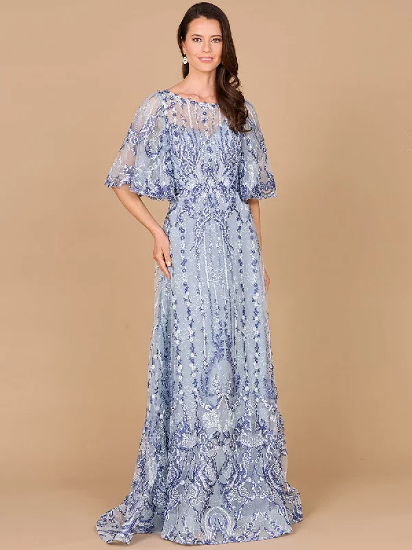 Lara Dresses 28984 Long Formal A Line Cape Sleeve Evening Dress