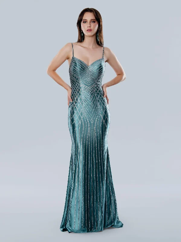 Stella Couture 25185 Long fitted Prom Slit Beaded Formal Dress