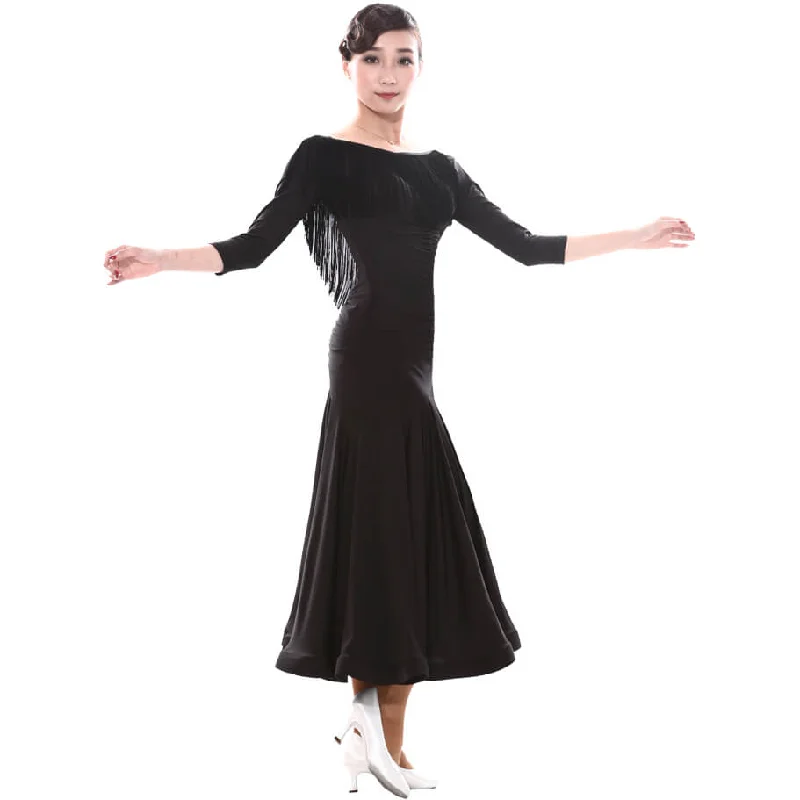 Crew Neck Soild Color Ballroom Dress with Tassels