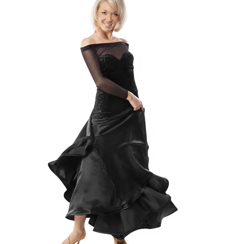 A-Line Maxi Ballroom Dress with Mesh