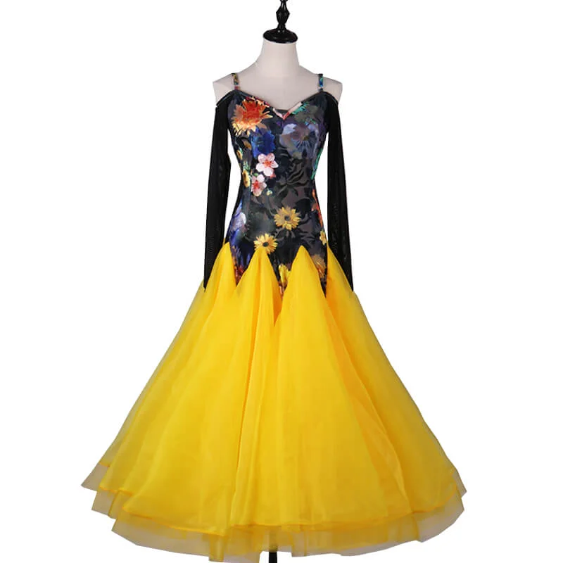 Swing Long Ballroom Dress with Flowers