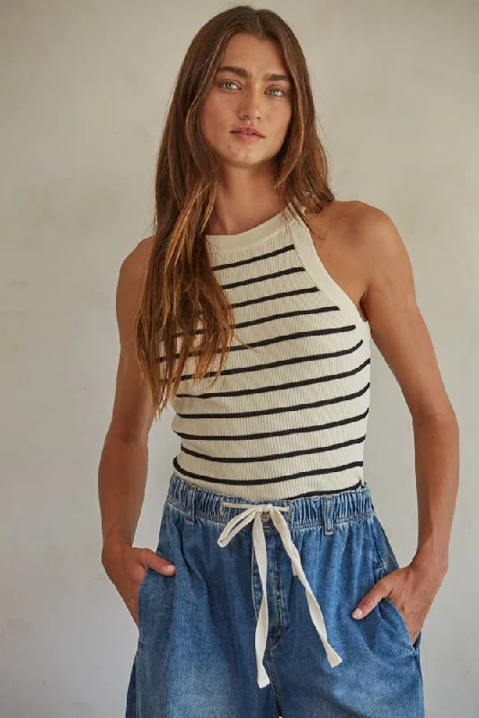 Knit Sweater Ribbed Striped Tank Top Ribbed Striped Patterned