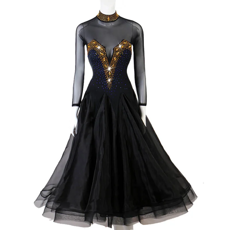 High Neck Long Sleeve Ballroom Dress with Rhinestones