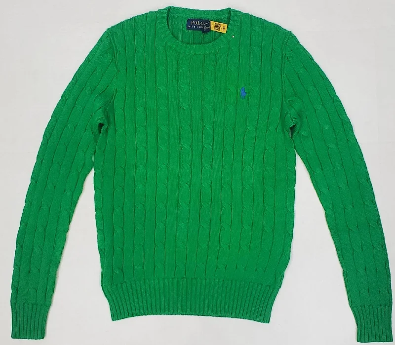 Nwt Polo Ralph Lauren Women's Green Cable Knit Small Pony Cotton Sweater Beaded Sweater Sequined Faux Fur Nwt Polo Ralph Lauren Women's Green Cable Knit Small Pony Cotton Sweater Beaded Sweater Sequined Faux Fur