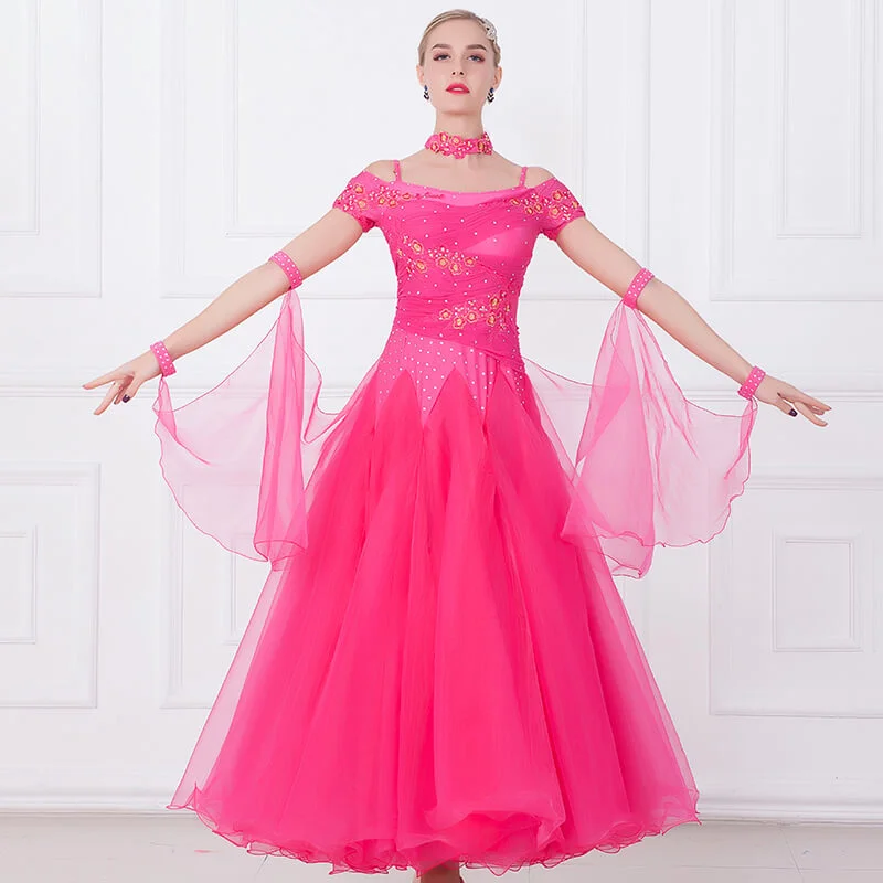 Off Shoulder Spandex Jewelled Ballroom Dress