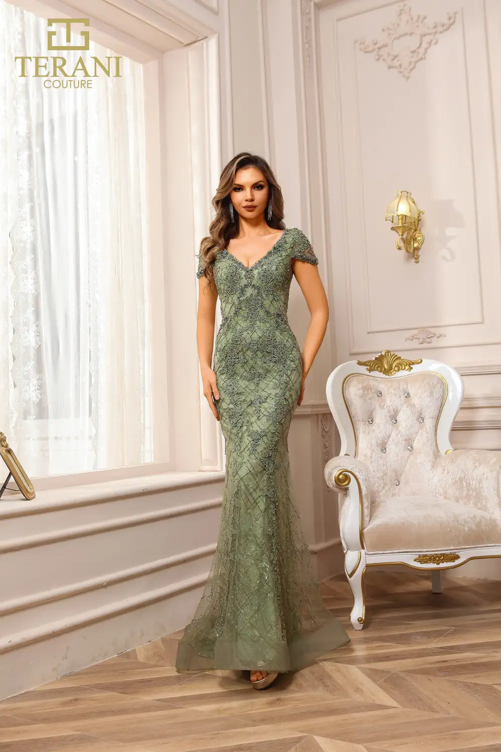 Terani Couture 251GL4194 Long Formal Fitted Evening Lace Dress