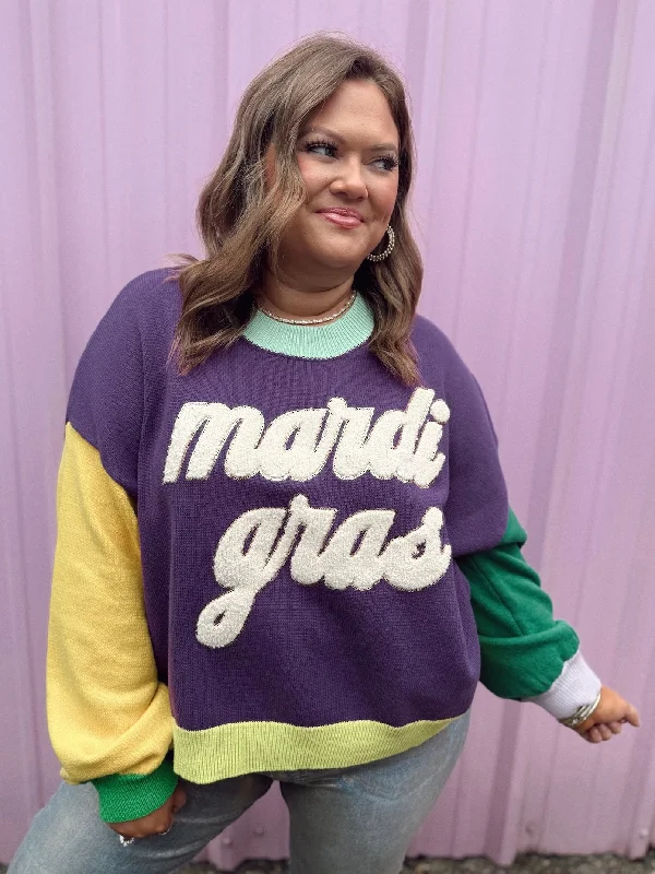 Queen of Sparkles Colorblock Fuzzy 'Mardi Gras' Sweater Cashmere Blend Cotton Blend Poly Blend Queen of Sparkles Colorblock Fuzzy 'Mardi Gras' Sweater Cashmere Blend Cotton Blend Poly Blend