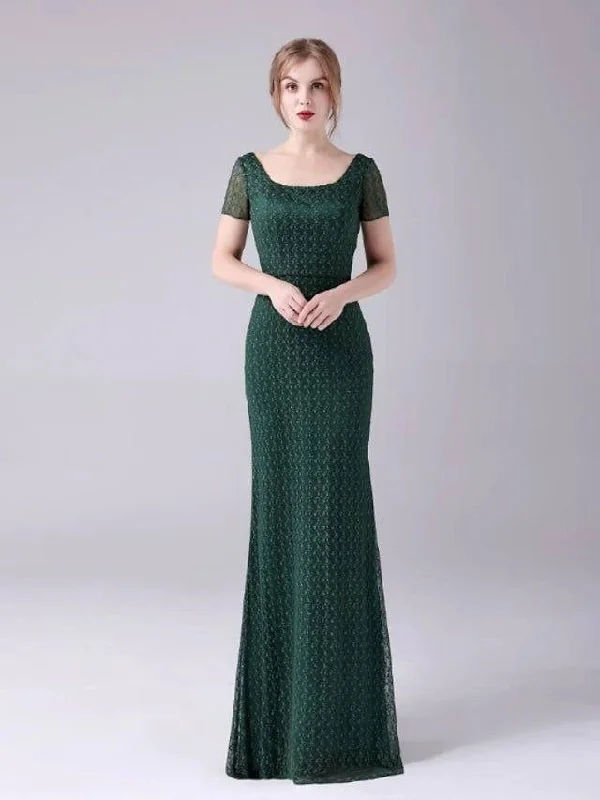 Mermaid / Trumpet Mother of the Bride Dress Elegant Sweet Scoop Neck Floor Length Lace Short Sleeve with Lace Mermaid / Trumpet Mother of the Bride Dress Elegant Sweet Scoop Neck Floor Length Lace Short Sleeve with Lace