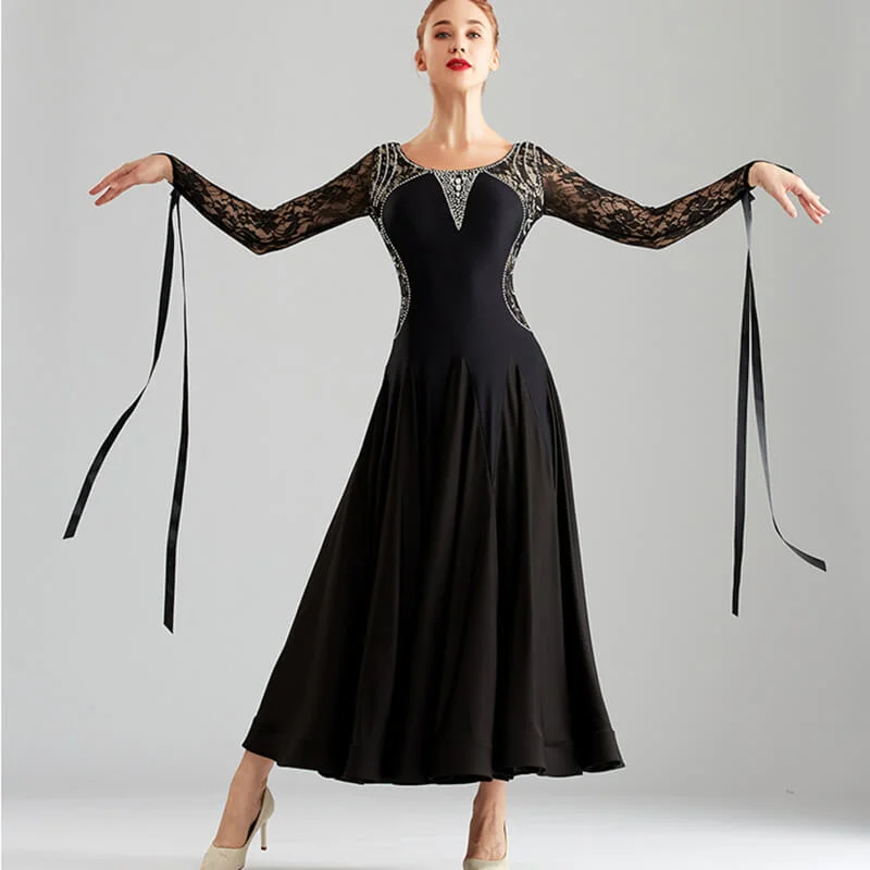 Jewelled Flare Lace Sleeve Ballroom Dress