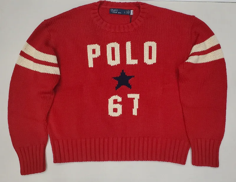 Nwt Polo Ralph Lauren Women's Red Polo 67 Knit Sweater Thin Thick Dense