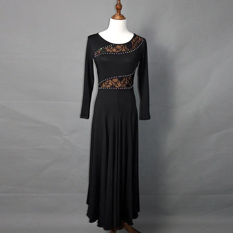 Draped Long Ballroom Dress with Lace