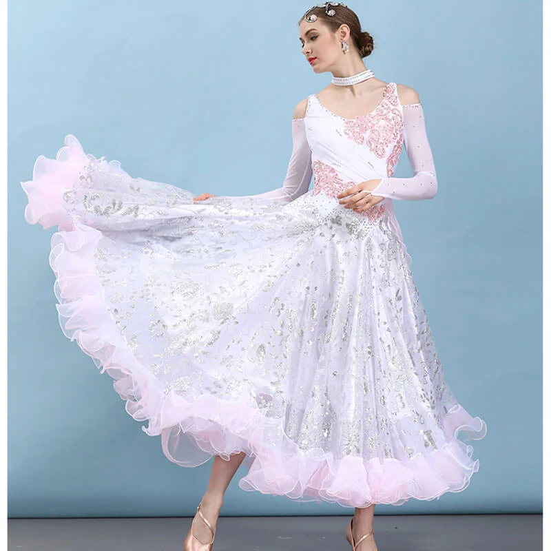 Off Shoulder Long Sleeve Ballroom Dress with Embroidery