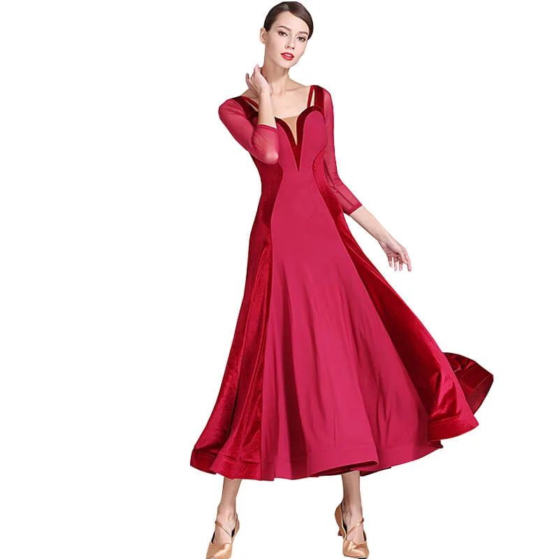 Square Neck Long Sleeve Ballroom Dress