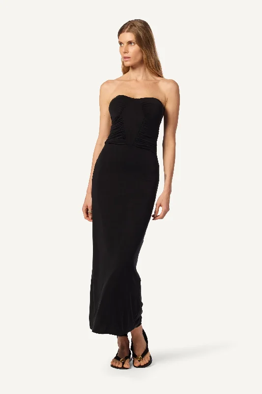 ELLE DRAPED STRAPLESS DRESS | BLACK