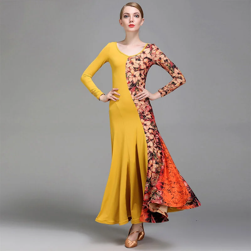 Floral Long Sleeve Draped Dress