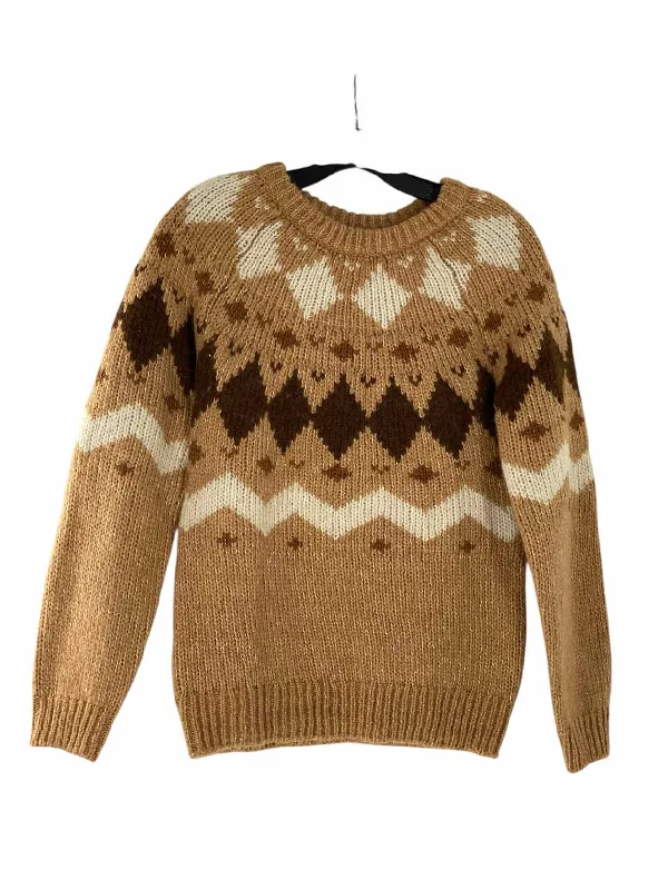 VERO MODA Size S Brown White Print Sweater Turtle Neck Boat Neck Asymmetrical Neck