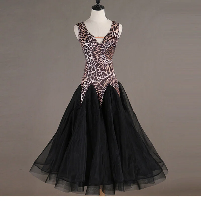 Leopard Print Sleeveless Ballroom Dress with Mesh