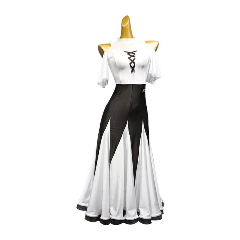 Halter Neck Half Sleeve Ballroom Dress with Drawstring