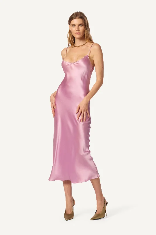 TAYLOR SILK DRESS W/ CONTRAST PIPING | ORCHID/DUSTY MAUVE
