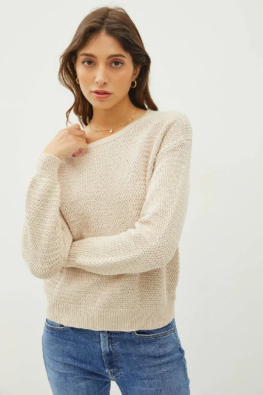 Oversize Waffle Knit Sweater | Natural Mesh Fabric Canvas Fabric Denim Fabric