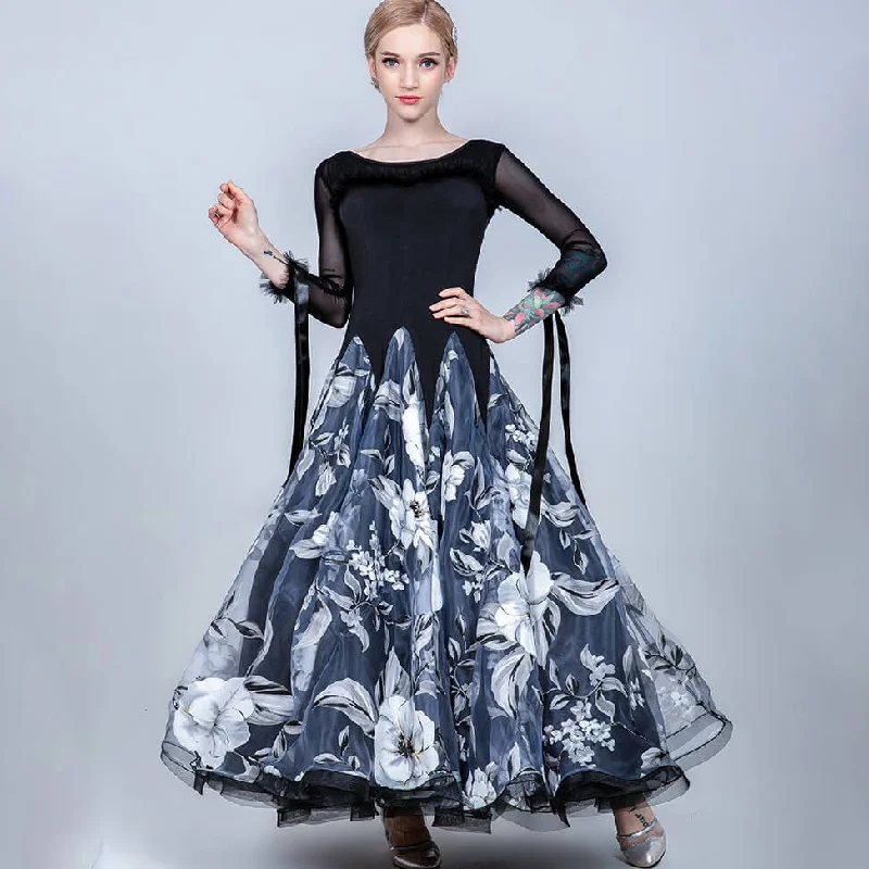 A-Line Long Ballroom Dress with Flowers