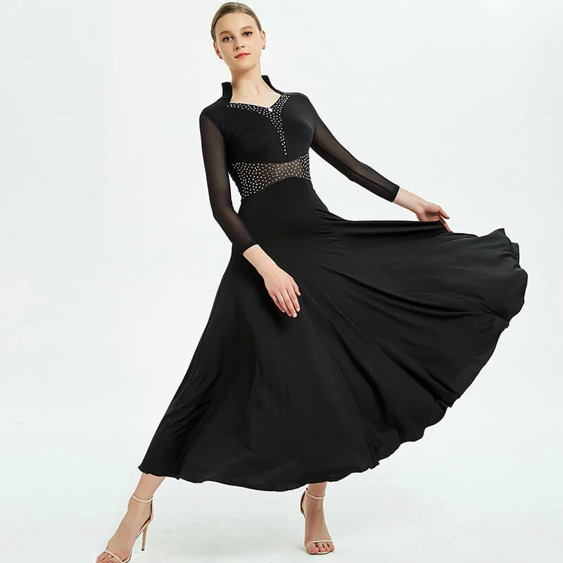 Draped Long Ballroom Dress with Glitter