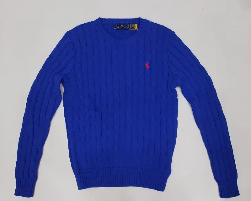 Nwt Polo Ralph Lauren Women's Royal Blue Cable Knit Small Pony Cotton Sweater Solid Color Striped Floral Print Nwt Polo Ralph Lauren Women's Royal Blue Cable Knit Small Pony Cotton Sweater Solid Color Striped Floral Print