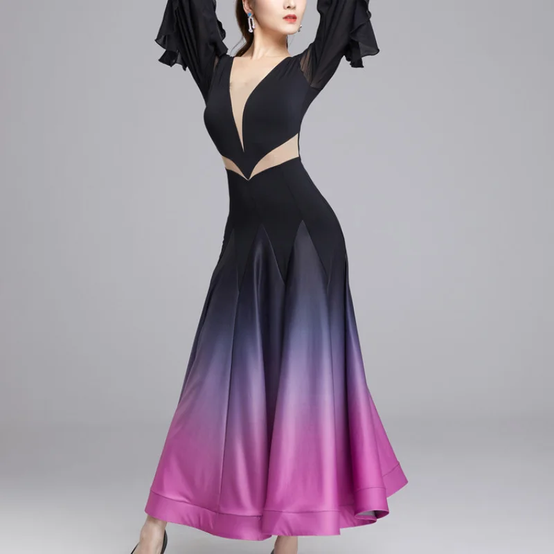 Patchwork Long Sleeve Ballroom Dance Dress