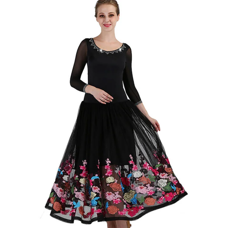 Maxi A-Line Ballroom Dress with Flowers