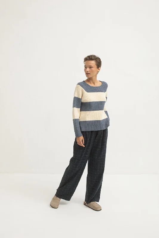 Mus & Bombon Vascao Boat Neck Sweater | Blue Stripe | Clearance Final Sale Embroidered Appliqued Beaded Mus & Bombon Vascao Boat Neck Sweater | Blue Stripe | Clearance Final Sale Embroidered Appliqued Beaded