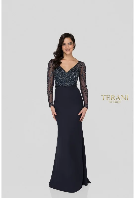 Terani Couture 1912M9352 Long Sleeve Fitted Formal Evening Dress