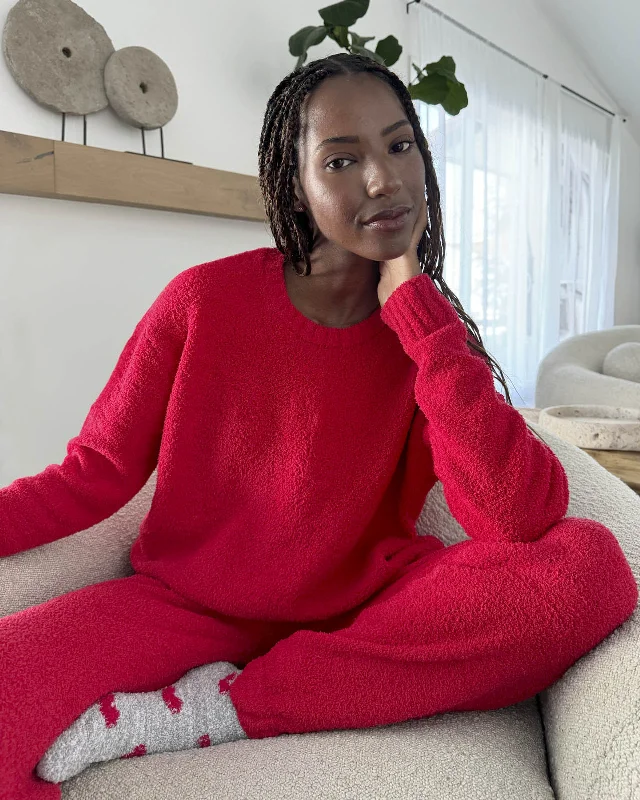 Red Fuzzy Sweater PJ Set Cotton Fabric Linen Fabric Terry Fabric