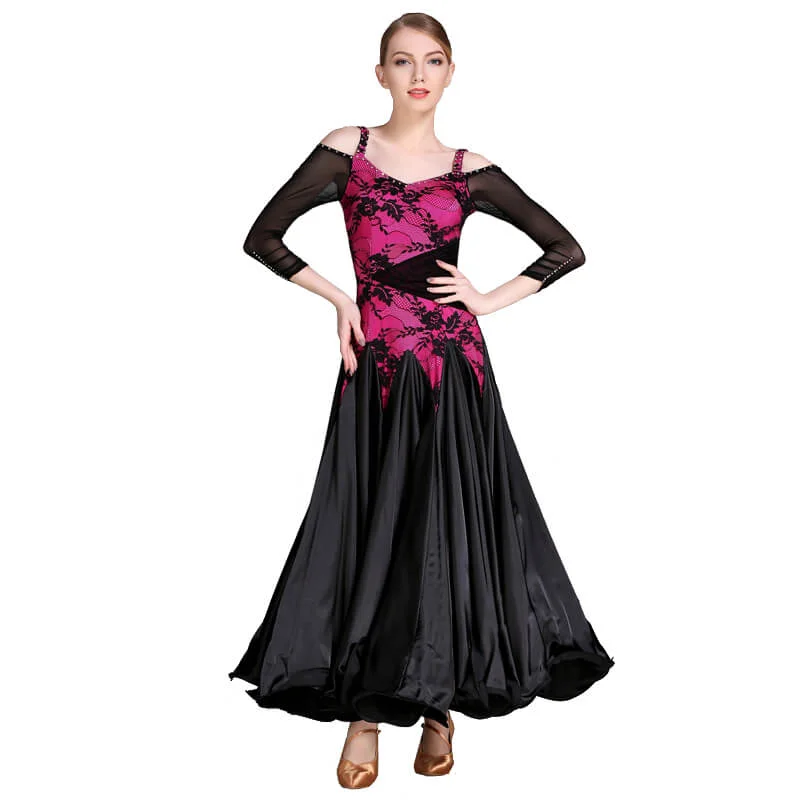 Flared Maxi Ballroom Dress with Embroidery