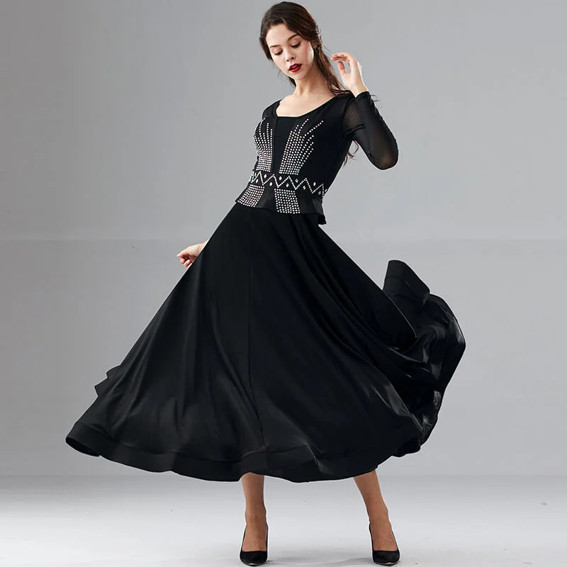 Crew Neck Long Sleeve Backless Ballroom Dress