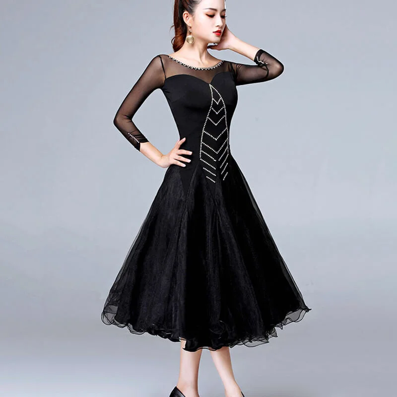 Jewelled Flare Ballroom Dress with Mesh