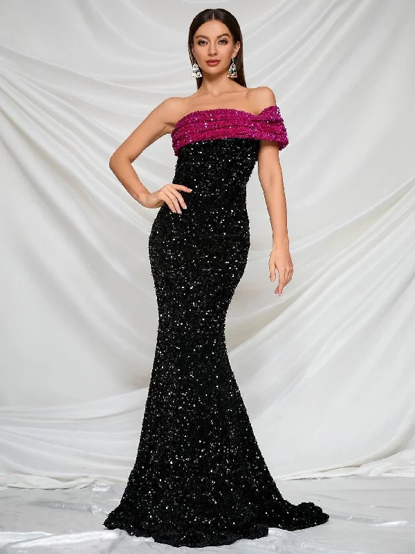 Elegant One Shoulder Sequin Mermaid Evening Dresses