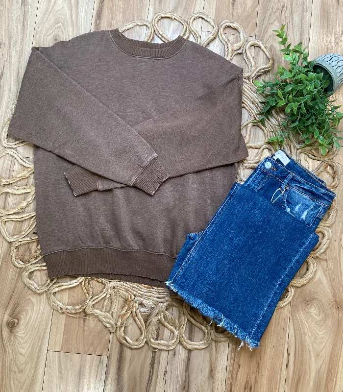 Acid Wash Oversized Sweater - Mocha Brown Sequined Glittery Shiny