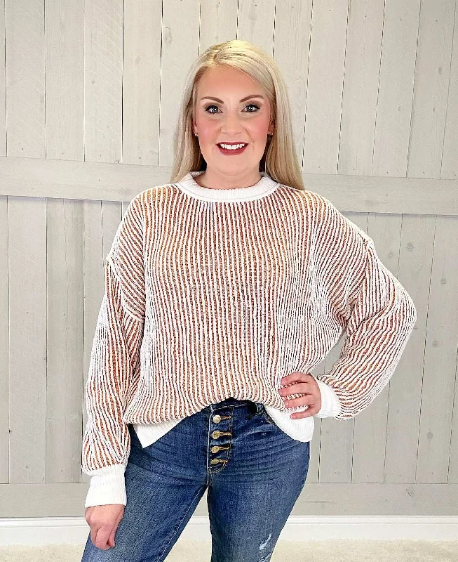 Tan Striped Knit Sweater Denim Fabric Leather Fabric Suede Fabric