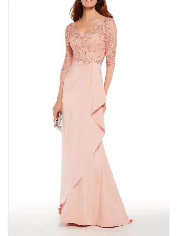 Sheath / Column Mother of the Bride Dress Elegant V Neck Floor Length Chiffon Lace Half Sleeve with Ruffles Appliques Sheath / Column Mother of the Bride Dress Elegant V Neck Floor Length Chiffon Lace Half Sleeve with Ruffles Appliques
