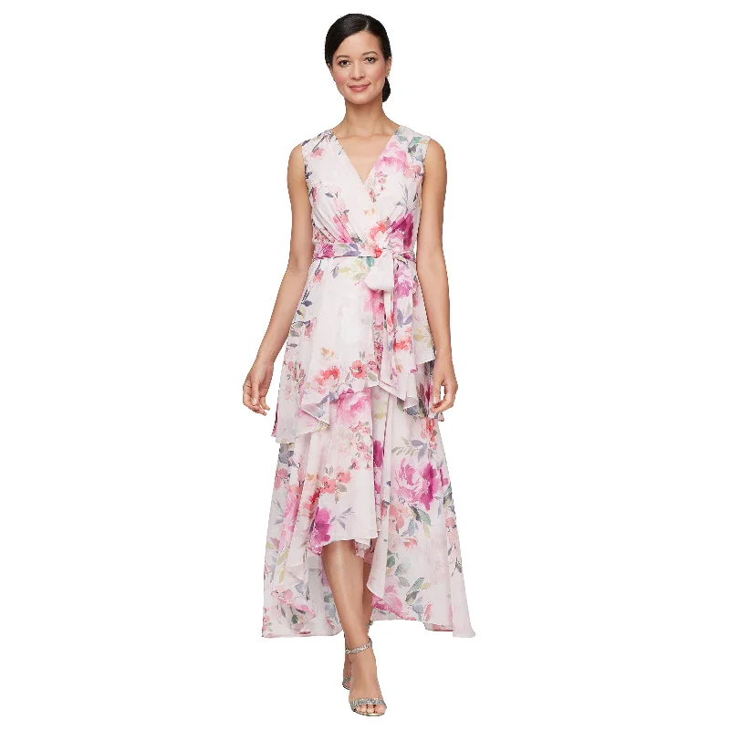 SL Fashions 9172134 Floral High Low Tiered Formal Dress