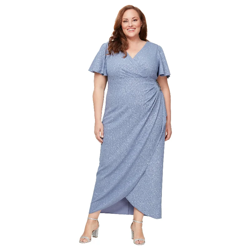 SL Fashions 9427212 Long Formal Plus Size Glitter Dress