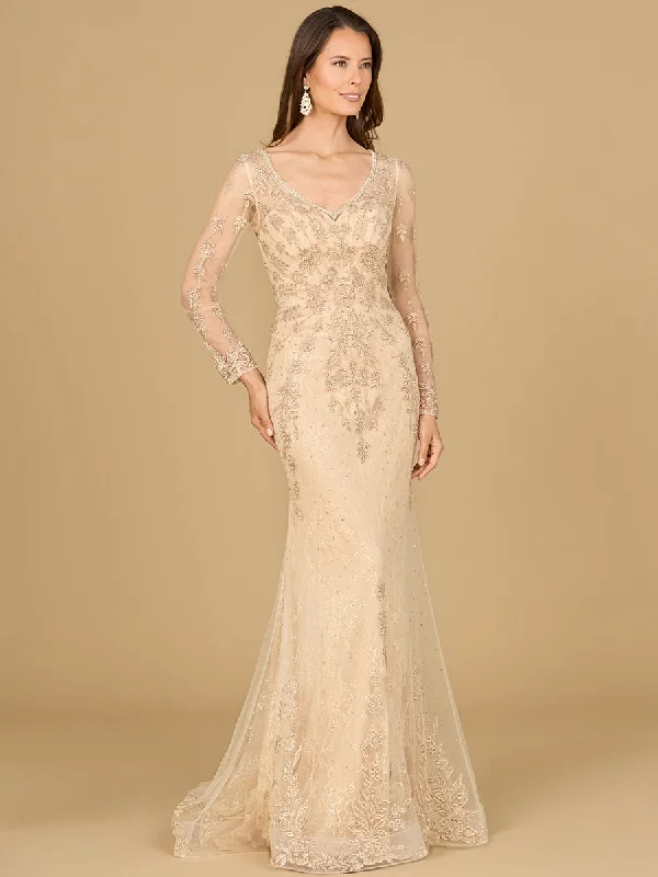Lara Dresses 29128 Beaded Lace Applique Long Sleeve Formal Dress