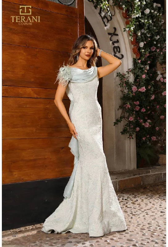 Terani Couture 251E4256 Long Formal Feather Ruffle Evening Dress