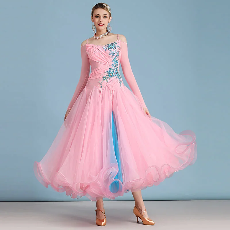 Off Shoulder A-Line Ballroom Dress with Mesh