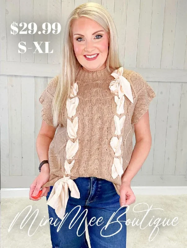 Tan Ribbon Sweater Knit Fabric Woven Fabric Fleece Fabric