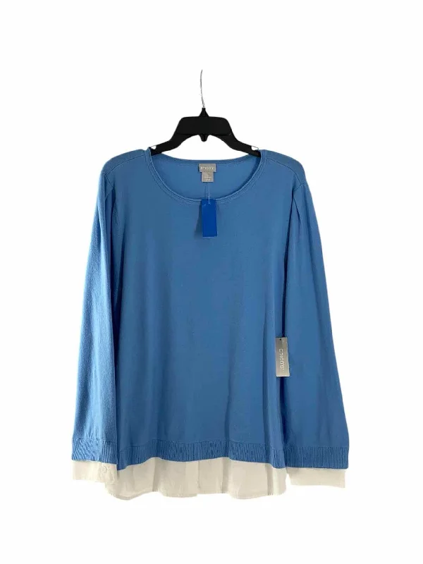 Chico's Size 4 (XXL) Blue White NWT Sweater Glossy Satin Silk