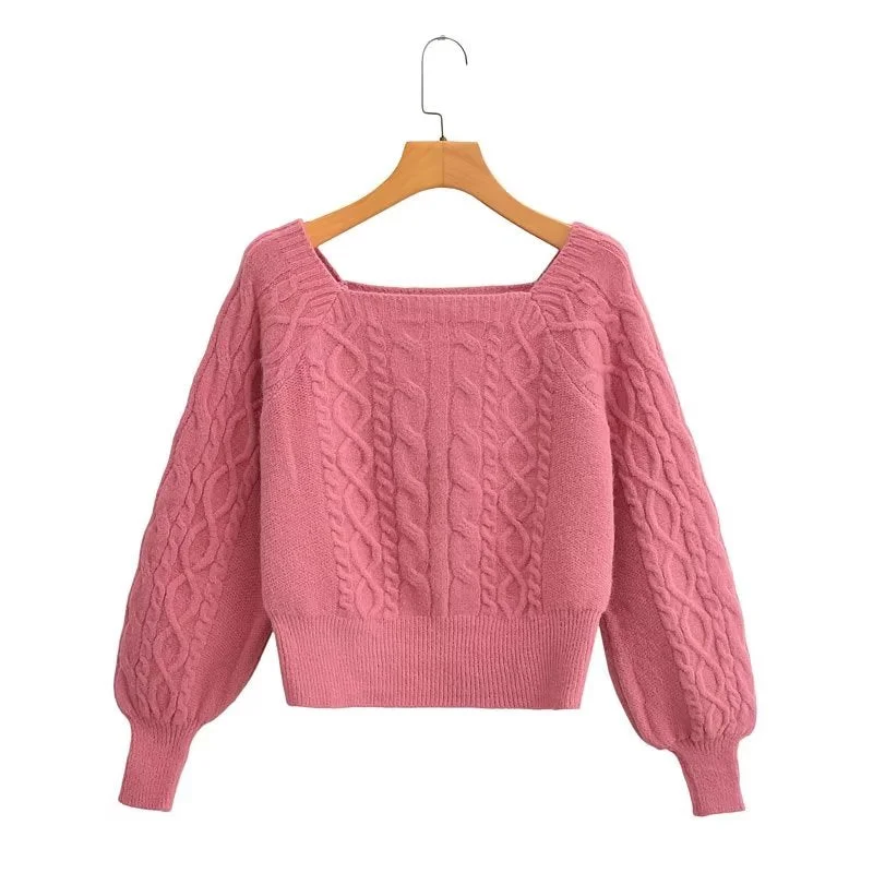 Soft Glutinous Cable Knit Sweater Women Autumn Winter Sweet Idle Plaid Sweater Polka Dot Checkered