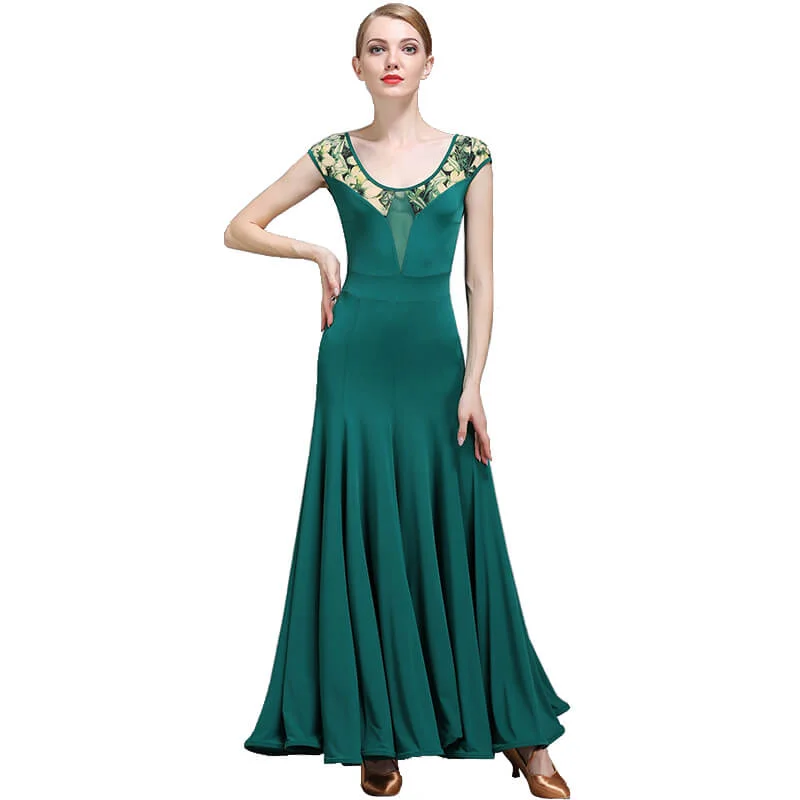 Flared Maxi Ballroom Dress with Applique